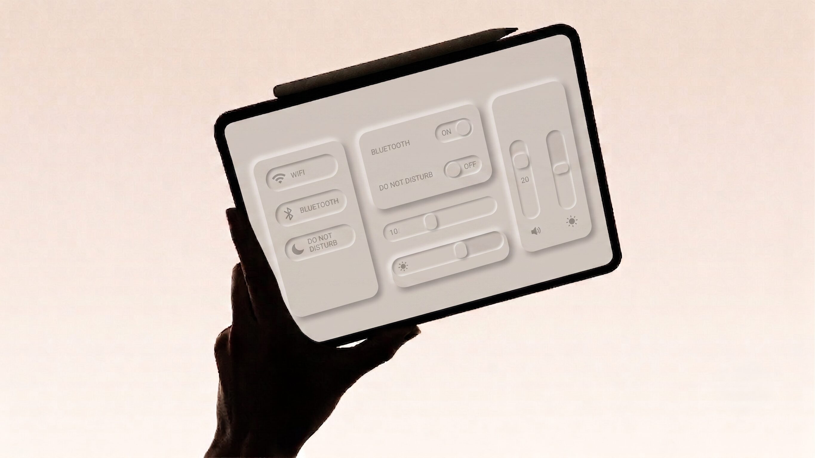 AI generated image to illustrate the neurophism UI design concept on a tablet screen