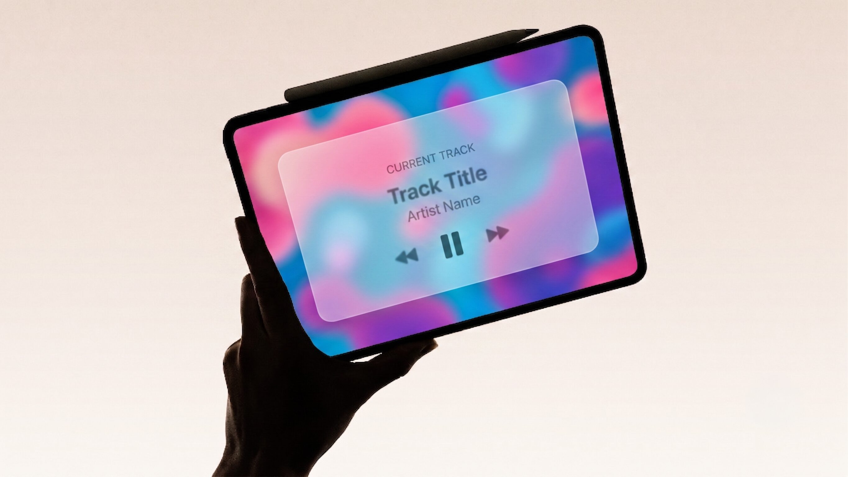 AI generated image to illustrate a more advanced glassmorphism UI design concept on a tablet screen